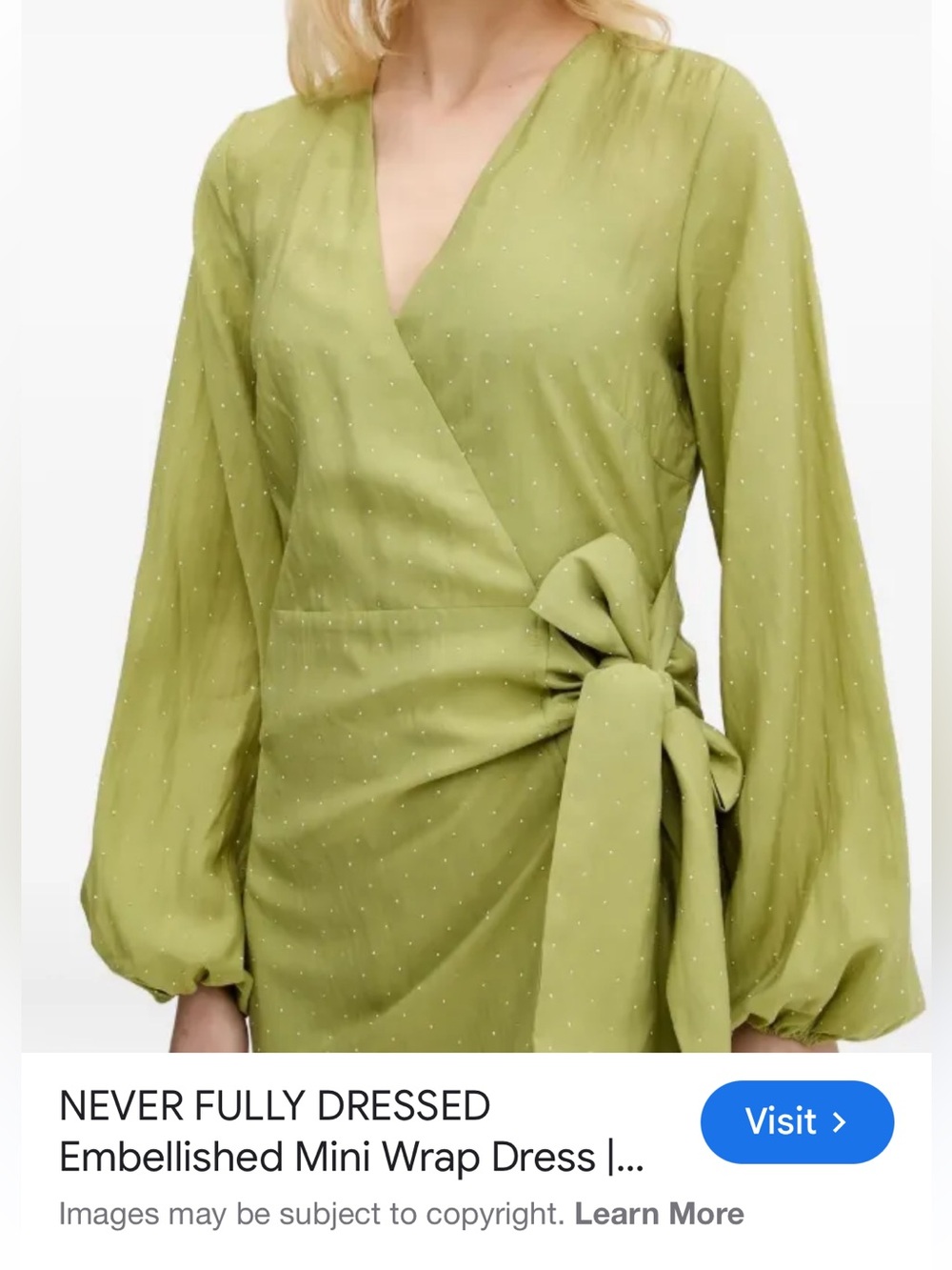 Never Fully Dressed Olive Green Hotfix Wrap Mini Dress
